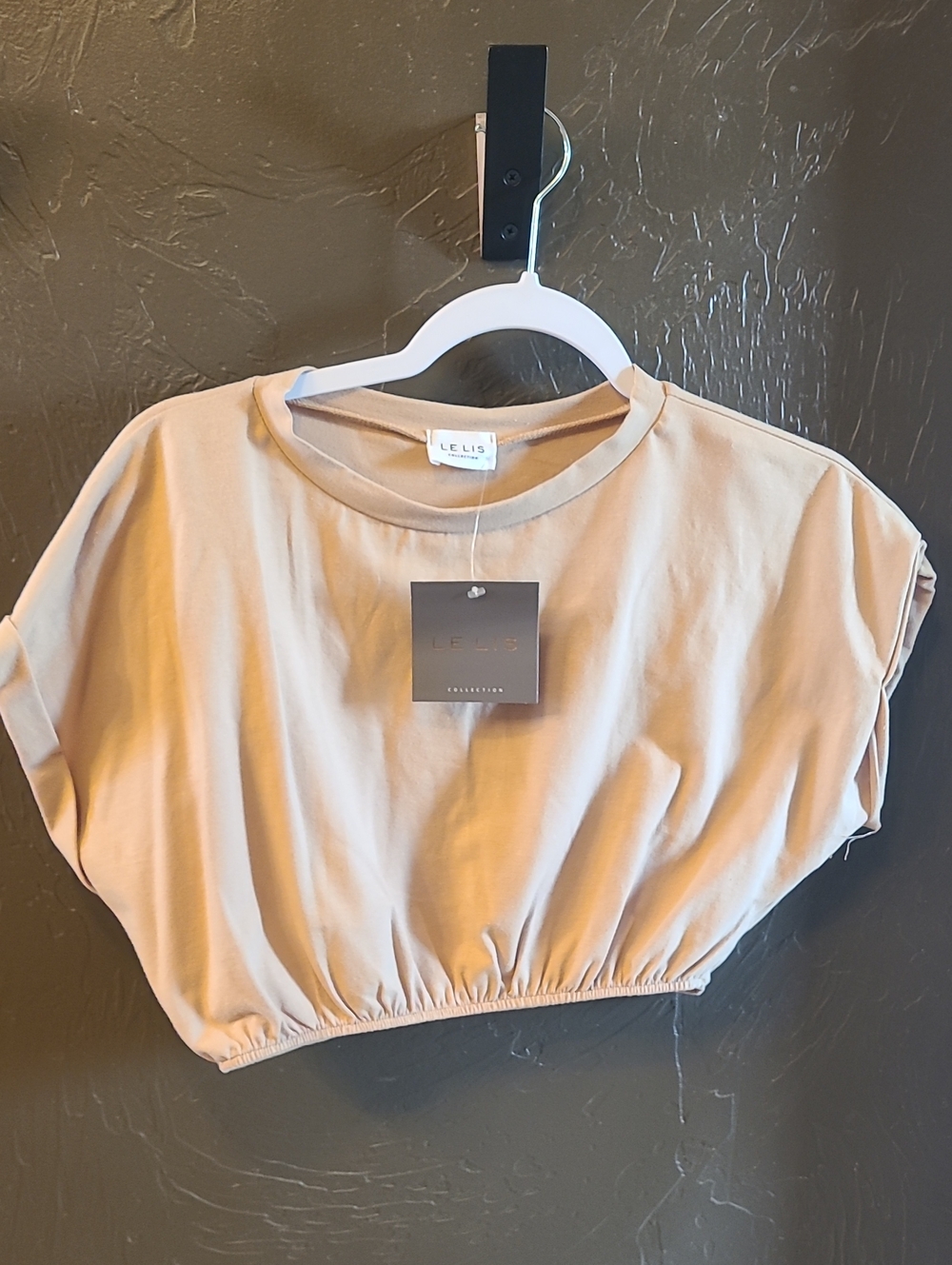 Le Lis Neutral Beige Cropped Elastic-Hem Top